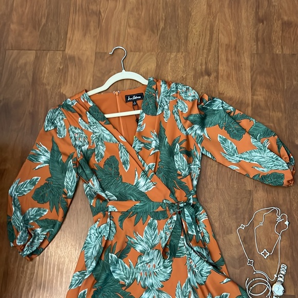 Sam Edelman Wrap Dress Palm Leaf Print NWT Cocktail Dress - Picture 3 of 9